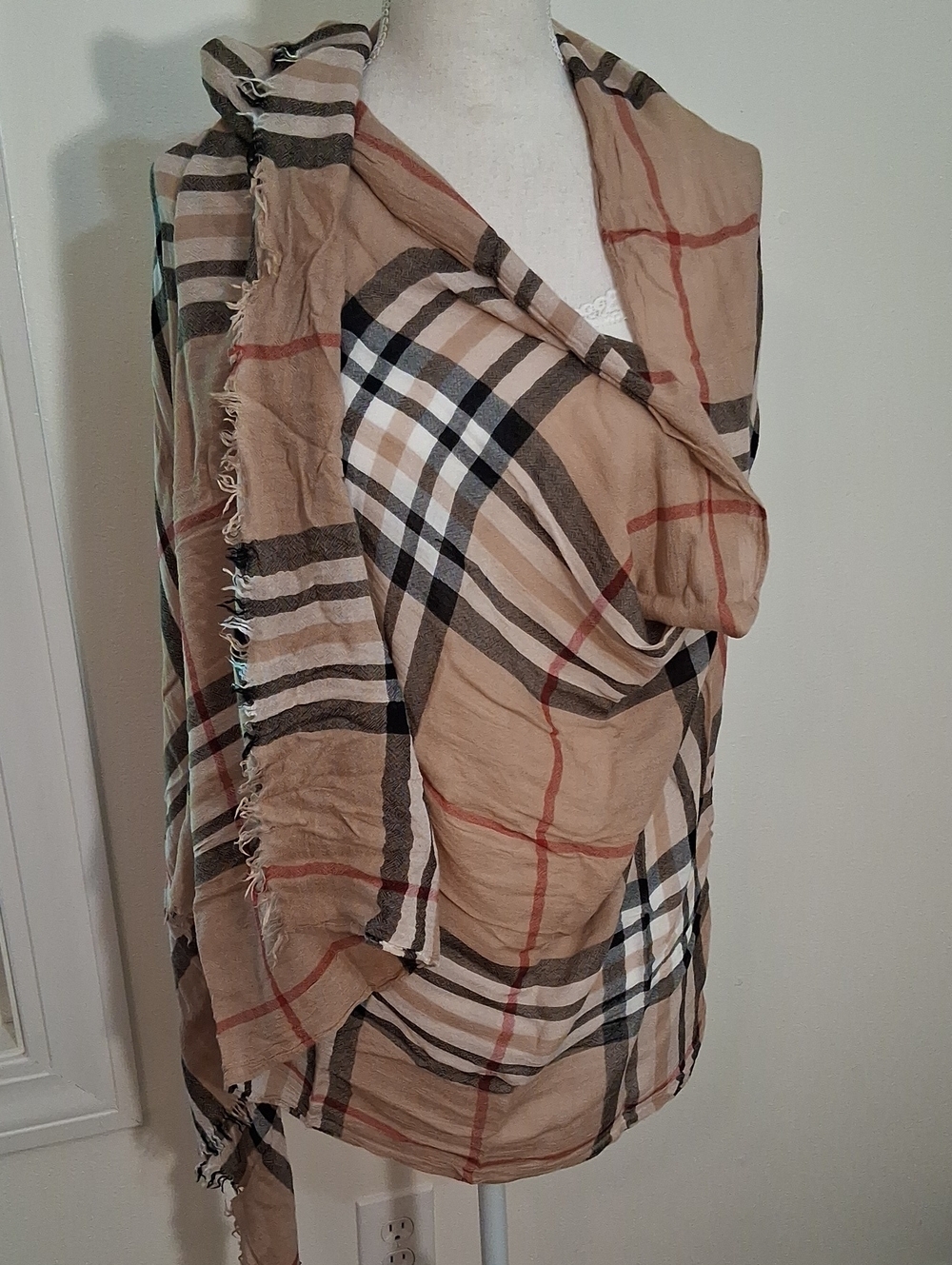 Classic Plaid Beige Scarf Wrap